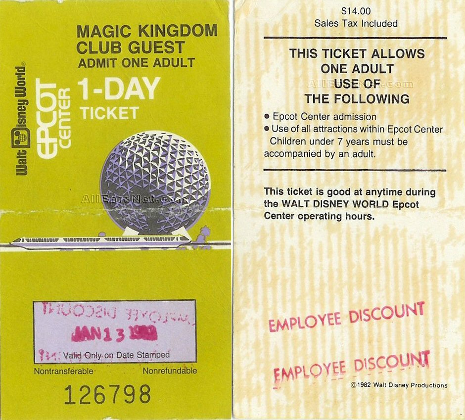 Epcot Center 1982 Ticket